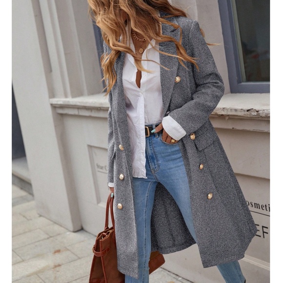 Classic Solid Double Button Mid Length Jacket Coat - Picture 8 of 13